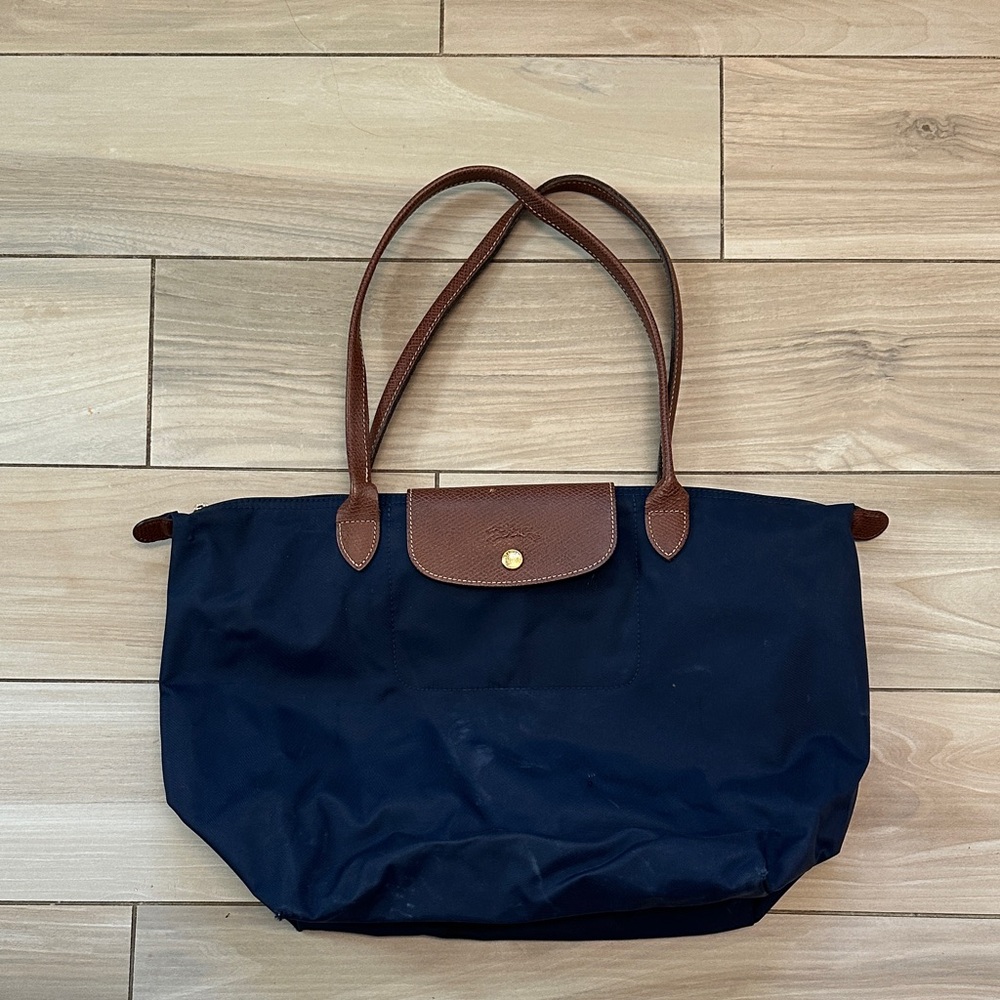 Longchamp Navy Tote - Le Pliage Shopping - Modele Depose